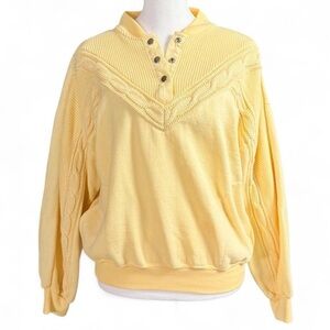 Vintage Lavon Yellow Knit Detail Sweatshirt Size Small 80s 90s Pastel